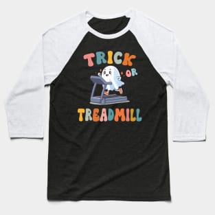 Trick Or Treadmill Groovy Halloween Ghost Training Baseball T-Shirt